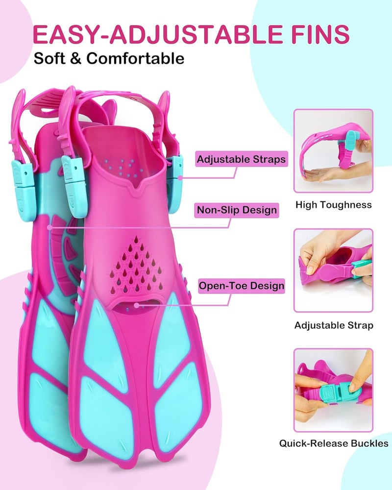 FosDero Kids Snorkel Set Mask Fins-Panoramic Snorkel Mask+Dry Top Snorkel+Adjustable Swim Fins+Mesh Bag+Earplugs for Boys Girls, Junior Snorkeling Gear for Kids Ages 5-14 - Image 5